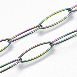 Rainbow Color Ion Plating(IP) 304 Stainless Steel Paperclip Chains, Drawn Elongated Cable Chain, Soldered, Rainbow Color, 20x6x1mm, about 39.37 inch(1m)/strand