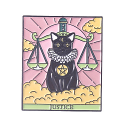 Pink Cat Tarot Rectangle Card Enamel Pin, Electrophoresis Black Alloy Badge for Backpack Clothes, Justice XI, 30x25mm