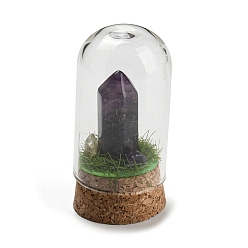 Amethyst Natural Amethyst Bullet Display Decoration with Glass Dome Cloche Cover, Cork Base Bell Jar Ornaments for Home Decoration, 30x59.5~62mm
