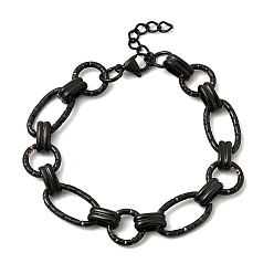 Черный Браслеты из нержавеющей стали с коваными звеньями для женщин, овальные и кольцо, с карабин-лобстерами , ионное покрытие (ip), долговечный, чёрные, 304 дюйм (7.48 см)