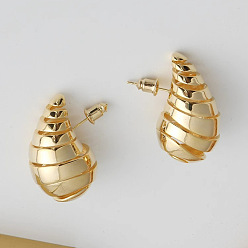 Spiral Hollow Earrings - Gold Fashionable C-shaped water drop earrings with spiral pattern - metal, hollowed-out, silver needle.