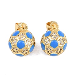 Синий Подвески из латуни с микропаве и прозрачными кубическими циркониями в спортивной тематике, с эмалью, без кадмия и без свинца, реальный 18 k позолоченный, стойки покрытие, долговечный, прелести футбола, синие, 14.5x11.5x11.5 мм, отверстие : 3x5 мм