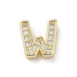 Letter W Латунный микро pave прозрачный кубик циркония подвески, долговечный, без кадмия и без свинца, Буква W, 12.5x12.5x4.5 мм, отверстие : 2x9 мм