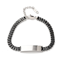 Черный 304 браслеты-цепочки из нержавеющей стали и стекла, идентификационные браслеты для женщин, прямоугольные, цвет нержавеющей стали, чёрные, 7-1/8 дюйм (18 см)