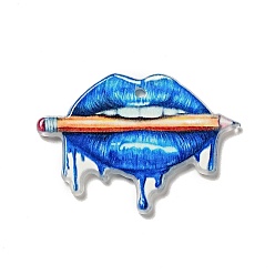 Pencil Printed Acrylic Pendants, Lips with Pencil Charms, 28x36x2mm, Hole: 1.8mm