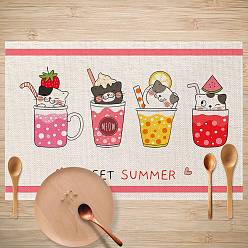 Drink Summer Theme Linen Placemats, Oilproof Anti-fouling Hot Pads, for Cooking Baking, Drink Pattern, 300x450mm