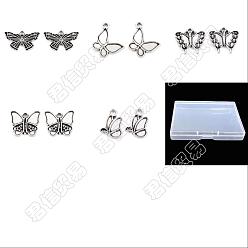 Античное Серебро 100 ПК 5 стили настройки эмали подвески сплава тибетского стиля, без кадмия и без свинца, бабочка, античное серебро, 15~25x12~18x1.5~2 мм, отверстие : 1.5~2 мм, 20 шт / стиль