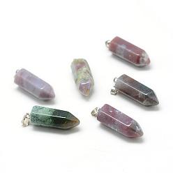 Fluorite Natural Purple Fluorite Gemstone Pointed Pendants, with Platinum Tone Brass Findings, Bullet, 25~26x9x8mm, Hole: 7x3mm