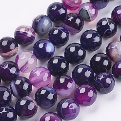 Indigo Natural Striped Agate/Banded Agate Beads Strands, Round, Faceted, Dyed, Indigo, 8mm, Hole: 1mm, about 47~48pcs/strand, 14.8~15.1 inch(37.7~38.5cm)