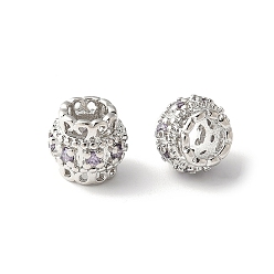 лаванда Латунные микро проложить Цирконий Европейский бисером, баррель, стойки покрытие, прочное покрытие, без кадмия и без свинца, лаванда, 8x7.5 мм, отверстие : 4 мм