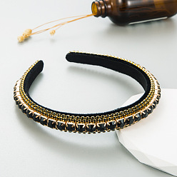 black Baroque Velvet Headband with Sparkling Rhinestones, Fashionable and Versatile Hair Accessory for Women
