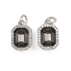 Платина Латунные микро проложить кубического циркония подвески, прямоугольник амулеты, со стеклом, с целью перехода в кольце, платина, 13.5x9x5 мм
