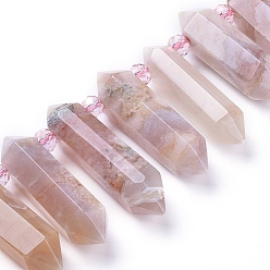 Cherry Blossom Agate Natural Cherry Blossom Agate Beads Strands, Top Drilled Beads, with Glass Beads, Faceted, Double Terminated Point, 20~60x9~11x10~13mm, Hole: 1.6mm, about 25pcs/Strand, 14.96 inch(38cm)