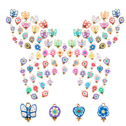 Mixed Color SUNNYCLUE 80Pcs 4 Style  Polymer Clay Charms, with Brass Findings, Mixed Shape, Golden, Mixed Color, 14x9x5mm, Hole: 2mm