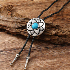 Synthetic Turquoise PU Leather Lariat Necklaces, Alloy with Synthetic Turquoise Flower Pendant Necklace, 15.75~27.56 inch(40~70cm)