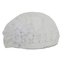 White Handmade Crochet Baby Beanie Costume Photography Props, Flower, White, 180mm