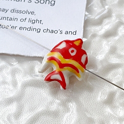 Red Handmade Porcelain Beads, Fish, Red, 17x22x7mm, Hole: 1.7mm