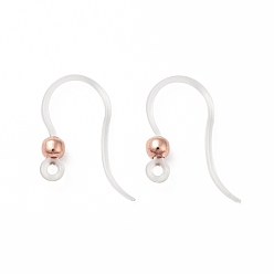 Rose Gold Transparent Resin Earring Hooks, with 316 Stainless Steel Round Beads and Horizontal Loop, Rose Gold, 16x12x3mm, Hole: 1.2mm, 21 Gauge, Pin: 0.7mm