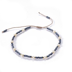 Prussian Blue Adjustable Nylon Cord Braided Bead Bracelets, with Japanese Seed Beads and Pearl, Prussian Blue, 1-3/4 inch~2-3/4 inch(4.6~7cm)