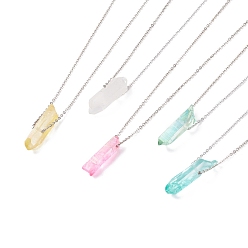 Mixed Color Natural Quartz Crystal Nuggets Pendant Necklace with 304 Stainless Steel Cable Chains, Gemstone Jewelry for Women, Mixed Color, 16.26 inch(41.3cm)