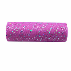 Violet 10 Yards Sparkle Polyester Tulle Fabric Rolls, Deco Mesh Ribbon Spool with Paillette, for Wedding and Decoration, Violet, 15cm