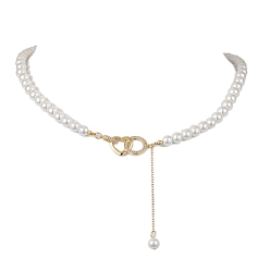 Золотой Ожерелье с подвеской в форме сердца из латуни с микро паве и прозрачным кубическим цирконием, с жемчугом-ракушкой, круглыми бусинами, золотые, 16.22 дюйм (41.2 см)