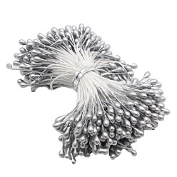 Silver Eco-Friendly Matte Gypsum Flower Core, Double Heads Flower Stamen Pistil, for Artificial Flower Making, Scrapbook, Home Decoration, Silver, 3mm, 288pcs/bag