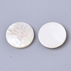 Seashell Color Natural White Shell Mother of Pearl Shell Cabochons, with Freshwater Shell, Flat Round, Seashell Color, 16x3mm