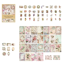 Flower Scrapbook Paper and Sticker Kit, for DIY Album Scrapbook, Background Paper, Diary Decoration, Flower, 60~90x60~100mm, 100pcs/set