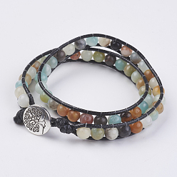 Flower Amazonite Natural Flower Amazonite Wrap Bracelet, with Tibetan Style Clasps, Tree of Life, Two Loops, 15-1/8 inch(38.5cm)