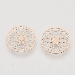 Rose Gold Brass Links connectors, Etched Metal Embellishments, Long-Lasting Plated, Flower of Life, Rose Gold, 13x0.3mm, Hole: 1.2mm