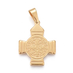 Golden 304 Stainless Steel Pendants, Cross with Cssml Ndsmd Cross God Father Religious Christianity, Golden, 34x27x3mm, Hole: 4.5x9mm