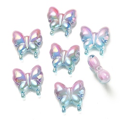 Pearl Pink UV Plating Rainbow Iridescent Acrylic Beads, Gradient Beads, Butterfly, Pearl Pink, 30x29x10mm, Hole: 2mm