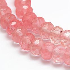 Cherry Quartz Glass Cherry Quartz Glass Beads Strands, Faceted Rondelle, 8x5mm, Hole: 1mm, about 68pcs/strand, 15.2 inch