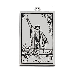 Stainless Steel Color Stainless Steel Pendants, Rectangle with Tarot Pattern, Stainless Steel Color, The Magician I, 40x24mm