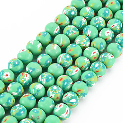 Spring Green Handmade Polymer Clay Beads Strands, Round, Spring Green, 8~9x8mm, Hole: 1.8mm, about 40pcs/strand, 12.80 inch~12.99 inch(32.5~33cm)