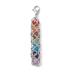 Stainless Steel Color Chakra Natural Gemstone Pouch Pendant Decooration, 304 Stainless Steel Lobster Claw Clasps, Stainless Steel Color, 60mm