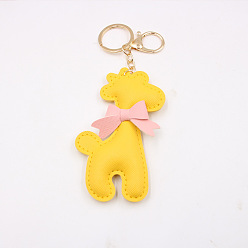 Yellow Cute Bow PU Leather Giraffe Keychain for Women's Wallet, Phone and Bag