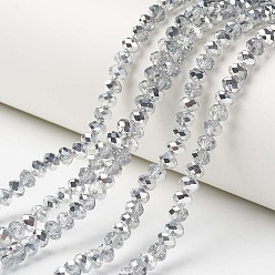 Clear Electroplate Transparent Glass Beads Strands, Half Silver Plated, Faceted, Rondelle, Clear, 6x5mm, Hole: 1mm, about 92~94pcs/strand, 17~17.5 inch(42.5~43.75cm)