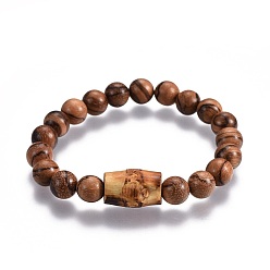 Wood Men's Wood Beads Stretch Bracelets, with Natural Bodhi Beads, 2-1/4 inch(5.7cm)