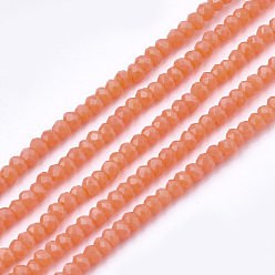 Salmon Opaque Solid Color Glass Beads Strands, Faceted, Rondelle, Salmon, 2~2.5x1~1.5mm, Hole: 0.5mm, about 165~170pcs/strand, 11.81 inch~12.20 inch(30~31cm)