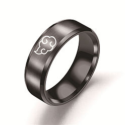 Electrophoresis Black Stainless Steel Auspicious Cloud Finger Ring for Women, Electrophoresis Black, US Size 5(15.7mm)