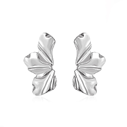 Platinum Alloy Stud Earrings, Flower, Platinum, 51x27mm