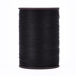 Black Flat Waxed Thread String, Micro Macrame Cord, for Leather Sewing Stitching, Black, 0.8mm, about 109.36 yards(100m)/roll