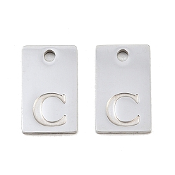 Letter C 304 Stainless Steel Pendants, Rectangle with Letter Charms, Stainless Steel Color, Letter C, 16x10x1.4mm, Hole: 1.8mm
