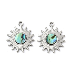 Нержавеющая Сталь Цвет 304 подвески из натуральной ракушки пауа из нержавеющей стали, солнечные чары, цвет нержавеющей стали, 18.5x16x2.5 мм, отверстие : 1.5 мм