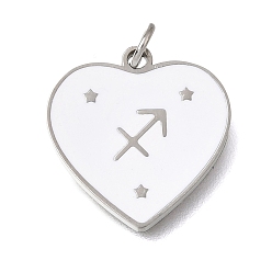 Sagittaire Pendentifs en acier inoxydable, avec anneaux de saut et émail, cœur, couleur inox, Sagittaire, 304mm, Trou: 15x15x1.5mm