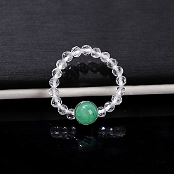 Green Aventurine Natural Quartz Crystal Beads Finger Rings, Natural Green Stretch Rings for Men Women, Inner Diameter: 18mm