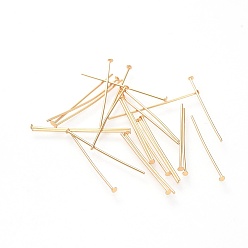 Настоящее золото 18K 304 Штифты с плоской головкой из нержавеющей стали, реальный 18 k позолоченный, 25x0.7 мм, Руководитель: 1.5 mm