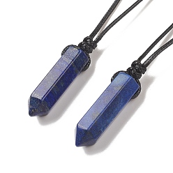 Lapis Lazuli Natural Lapis Lazuli Bullet Pendant Necklace with Waxed Cords for Women, 16.14~32.68 inch(41~83cm)